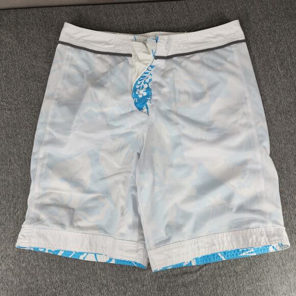 Abercrombie Fitch Board Short sz L Men Hawaiian Hibiscus Tropical Blue White 21" - Picture 3 of 12